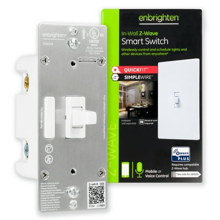 Enbrighten Z-Wave Plus Smart Toggle Light Switch, Z-Wave Hub Required, 46202, White