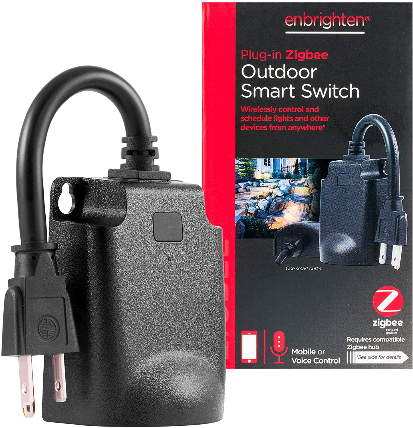 Enbrighten Zigbee Smart Light Switch Outdoor Plug-In, 43100, Black 