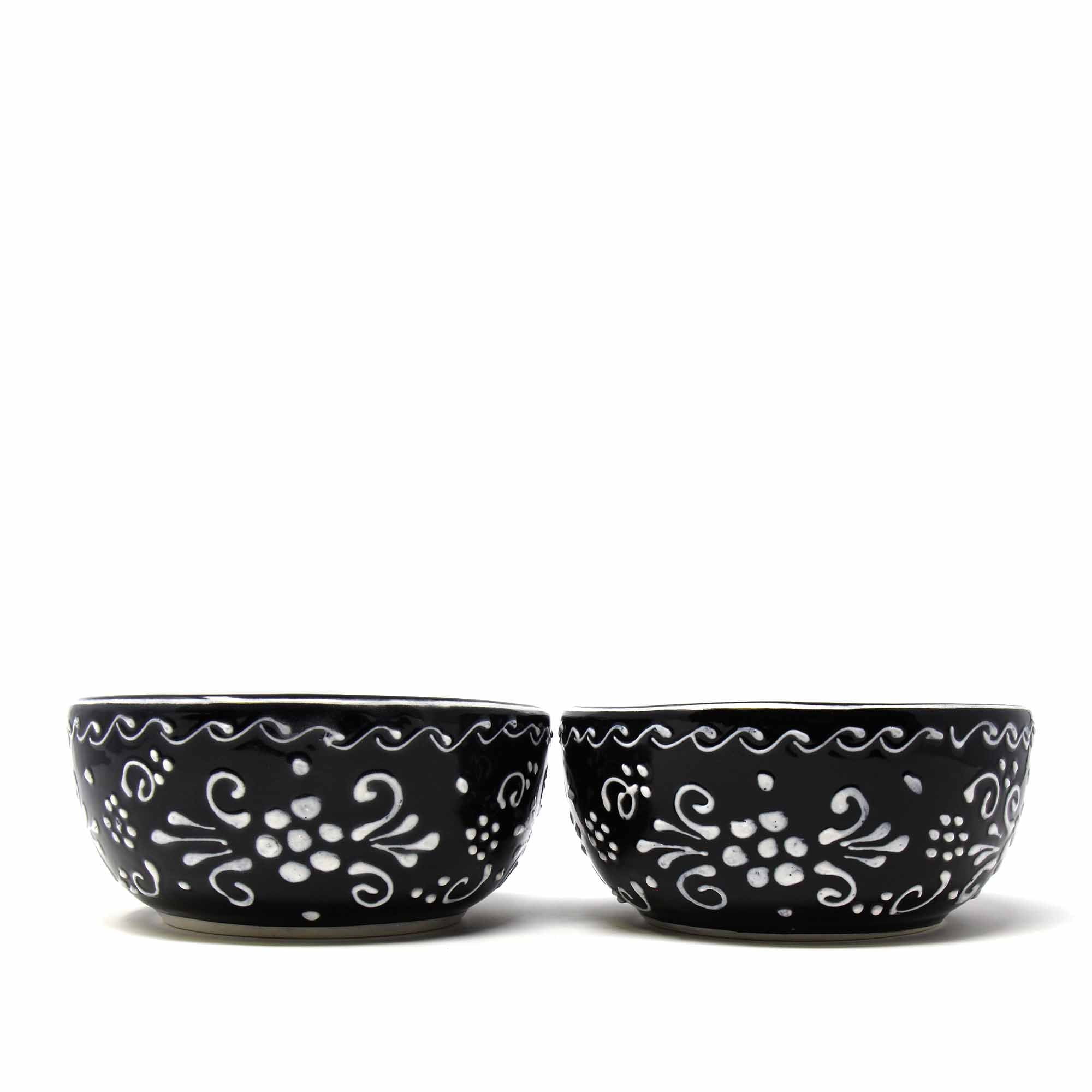 Encantada Black and White Hand-Painted Ceramic Bowls, 5.5" Set of 2