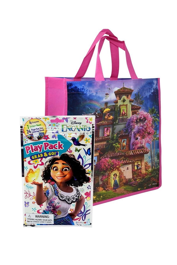 Encanto 12" Tote Bag Purple w/ Disney Grab-n-Go Play Pack Stickers Crayons set