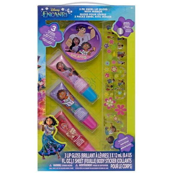 Encanto 3pk Lip Gloss with Mirror & Stickers in Box
