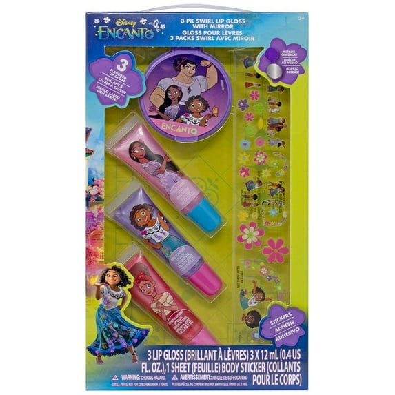 Encanto 3pk Lip Gloss with Mirror & Stickers in Box