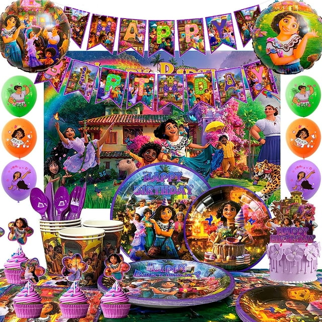 Encanto 114pcs Birthday Party Supplies Banner, Tablecloth, Plates