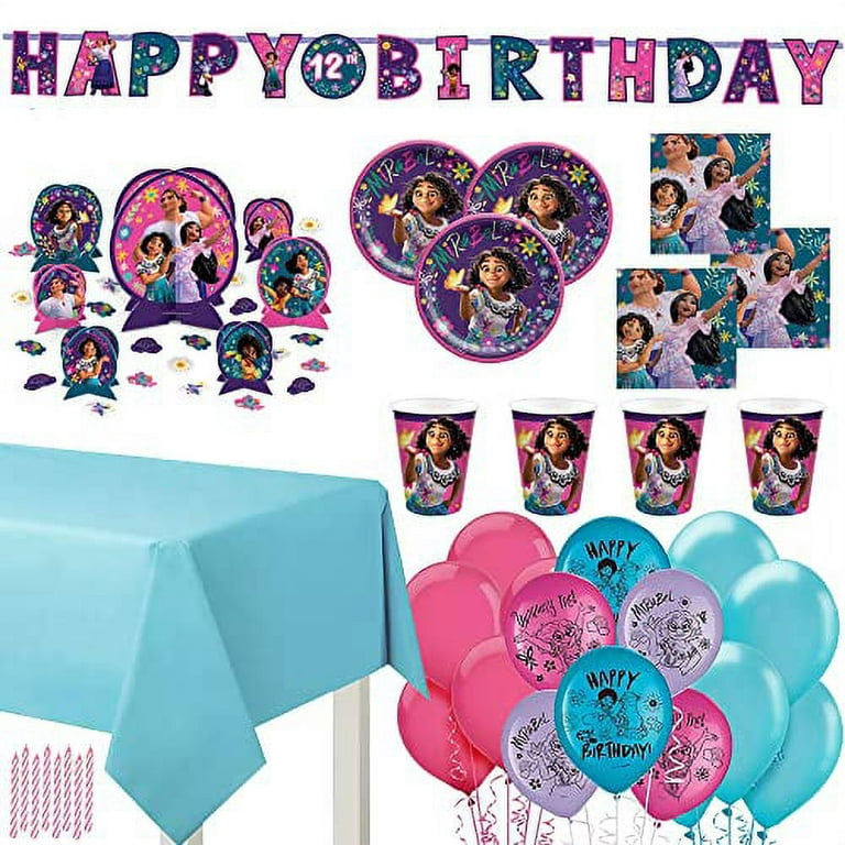 Encanto Birthday Party Supplies and Decoration For 16: Plates, Napkins,  Cups, Table cover, Candle, Balloons. 