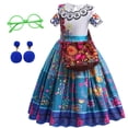 thumbnail image 1 of Encanto Dress Mirabel Costume for Girls Madrigal Cosplay outfits Birthday Dress Up With Bag Glasses Earrings 3T-4T(Q34,100CM), 1 of 7