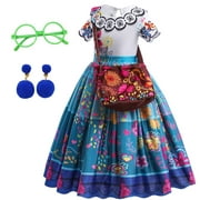 Encanto Dress Mirabel Costume for Girls Madrigal Cosplay outfits Birthday Dress Up With Bag Glasses Earrings 4T-5T(Q34,110CM)