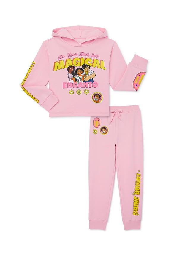 Girls Cropped Hoodie and Jogger 2-Piece Outfit Set, Sizes 4-16