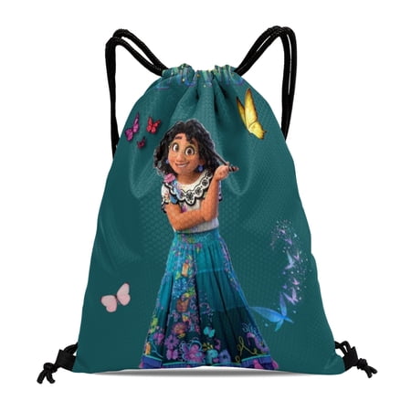Encanto Gym Drawstring Backpack:Waterproof design, ideal for hiking, yoga, swimming, travel, beach, and shopping, measuring 15.7*17.7 inches.