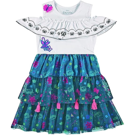 Encanto Inspired Mirabel Tiered and Ruffled Mid Length Party Fiesta Girl Dress, Small