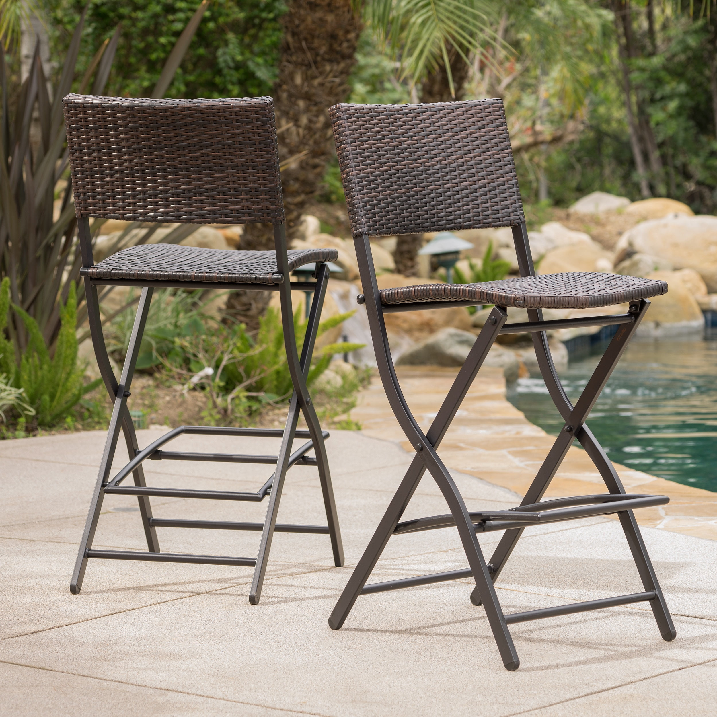 Encanto Outdoor Wicker Barstools, Set of 2, Multibrown