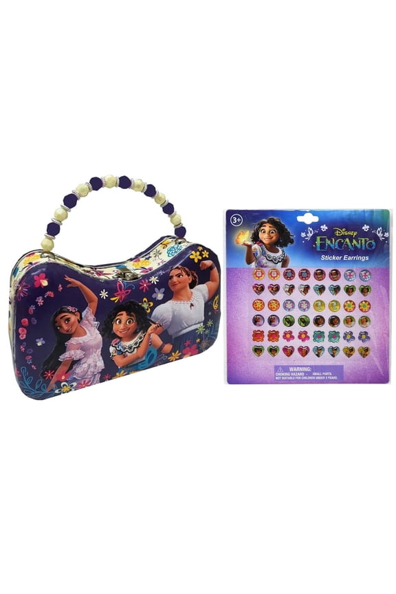 Encanto Scoop Tin Box with Handle, Purple with Encanto 24 Pair Sticker Earrings