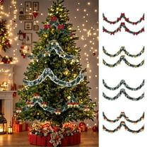 Lwlmwt Christmas Tree Garland Tinsel Ribbon Christmas Decorations 2-Meter Hanging Decoration Features 13 Bow Decorations Ideal for Indoor Decorations Parties, Weddings, Holidays
