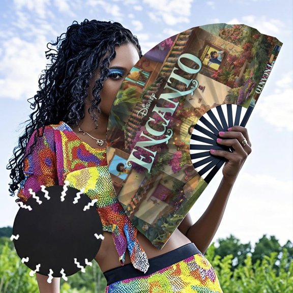 Encanto-theme Folding Fan Chinese Fan Hand Polyester Foldable Fan Fans for Dancing Party Home Suitable for Home, Office, Party