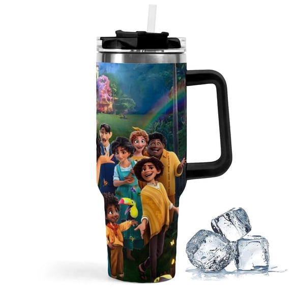 Encanto-theme Insulated Stainless Steel Tumbler with Handle Gifts For Family Friends Fans and Straw Fits in Standard Cup Holder 40 OZ