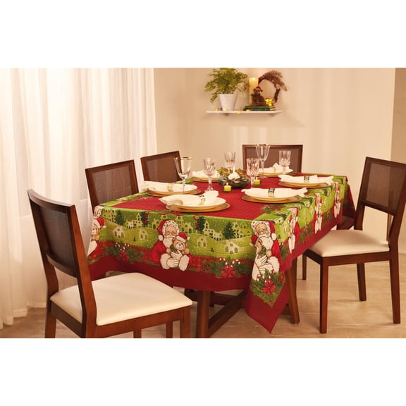 Christmas Holiday Tablecloth Is Printed With All The Christmas Magic And Its Charms, Bringing The Beloved Santa Claus, Winter Snow Christmas Village Theme