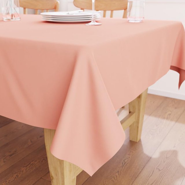 Encasa Table Cloth Size 56x72 in Cotton Canvas Fabric Powder Pink