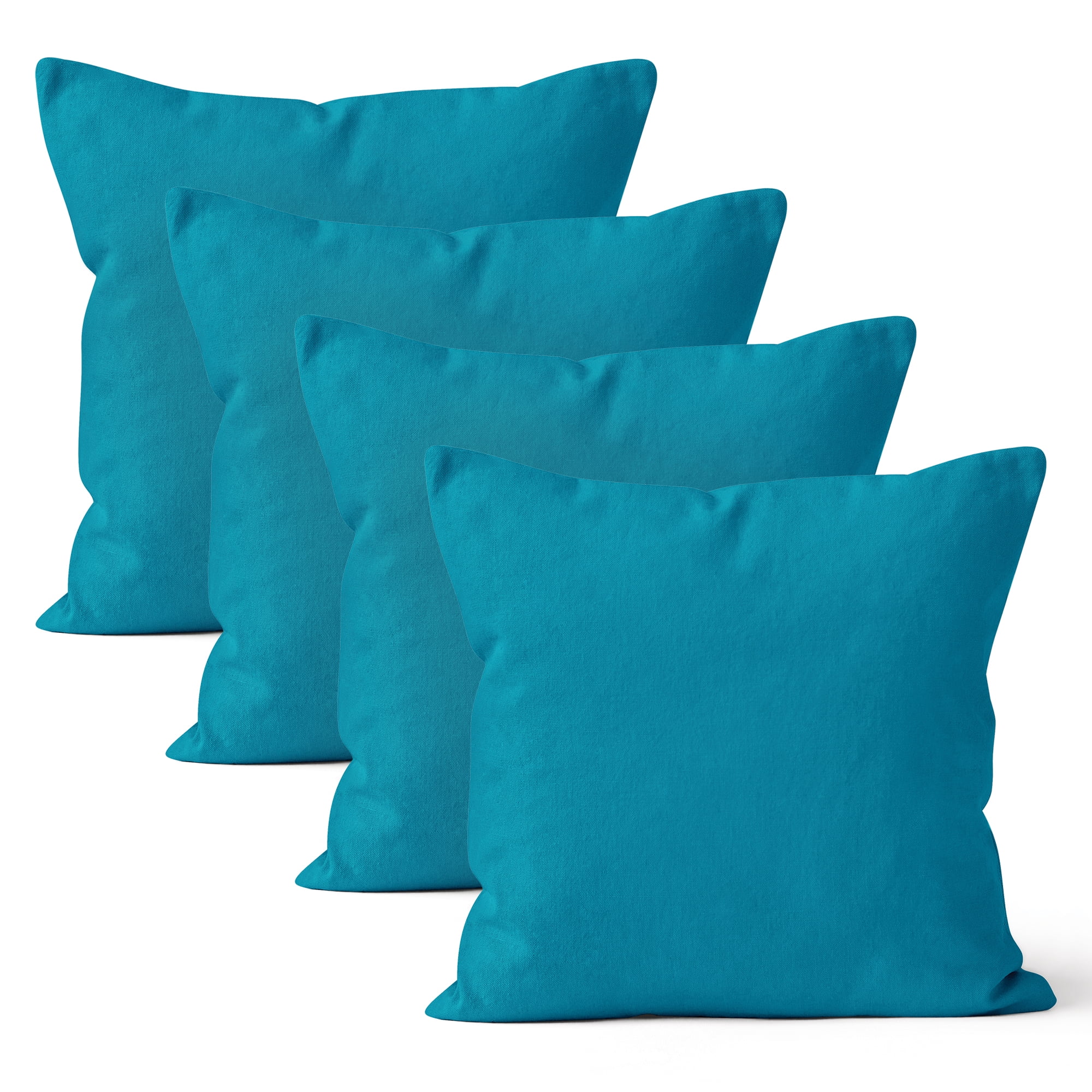 Encasa XO Throw Pillow Covers 18x18 in Set of 4 Azul Blue | No Inserts | Cotton Pillow Covers For Living Room, Bed, Sofa, Couch | Decorative Cushion Covers With Improved Zipper