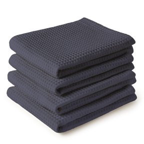 Encasa Xo Kitchen Dish Towels Set 320 Gsm | Waffle Weave & Flat Hand Tea Towel | Quick Drying Reusable Cotton Washcloths | Set Of 4 (Grey)