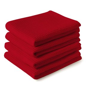 Encasa Xo Kitchen Dish Towels Set 320 Gsm | Waffle Weave & Flat Hand Tea Towel | Quick Drying Reusable Cotton Washcloths | Set Of 4 (Red)