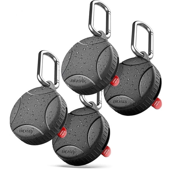 Encased 4 Pack Waterproof Case Compatible with Apple AirTag (IP68) Protective Holder with Carabiner Keychain & Adhesive Back (Black)