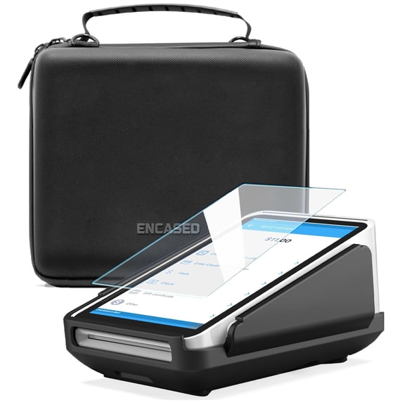 Encased Accessories Set Designed for Square Terminal - SlimShield Case with Tempered Glass Screen Protector & EVA Hard Shell Carrying Holder with Shoulder and Handstrap