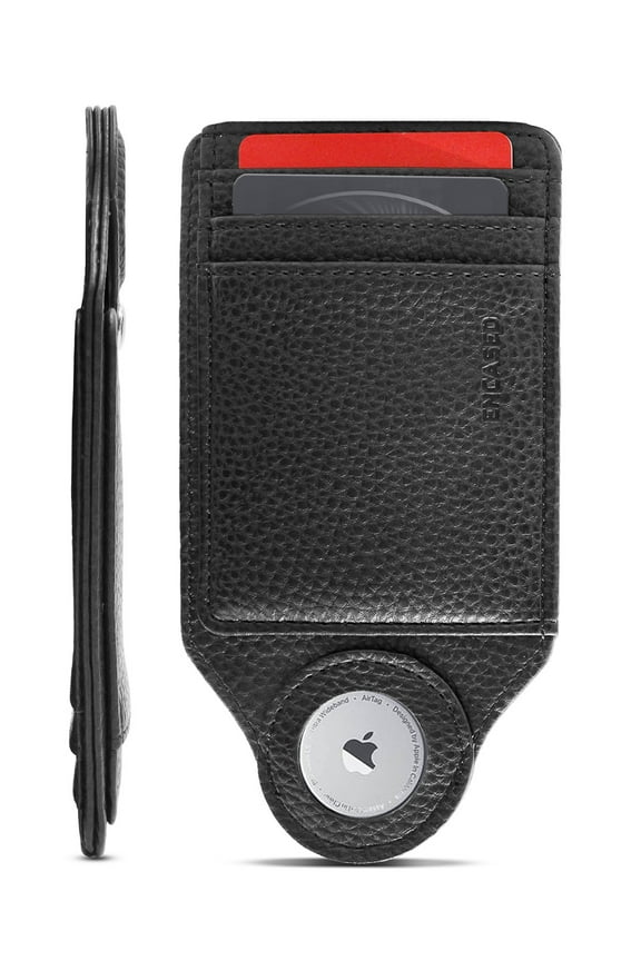 Airtag Wallet for Men, PU Leather Card Holder Compatible with Apple Airtag (Black)