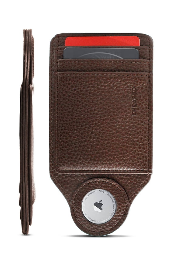 Airtag Wallet for Men, PU Leather Card Holder Compatible with Apple Airtag (Brown)