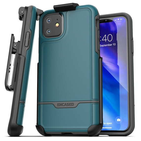 Encased Apple iPhone 11 Belt Clip Holster Case (2019 Rebel Armor) Heavy Duty Protective Full Body Rugged Cover with Holder (Turquoise Blue)