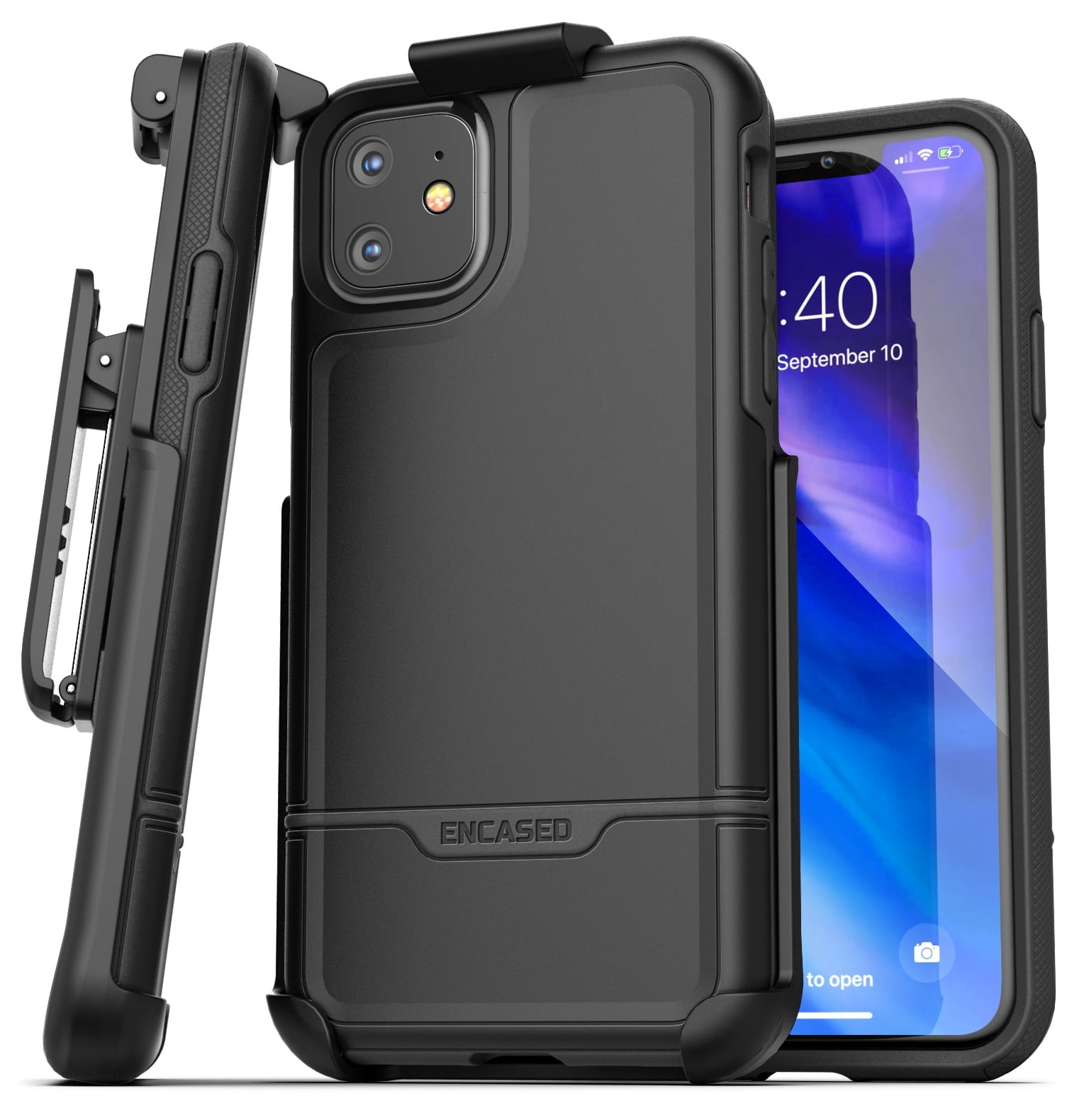 Encased Apple iPhone 11 Belt Clip Holster Case (2019 Rebel Armor) Heavy Duty Rugged Full Body Protective Cover with Holder (Black)