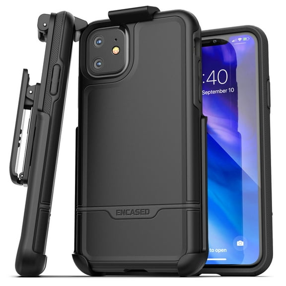 Encased Apple iPhone 11 Belt Clip Holster Case (2019 Rebel Armor) Heavy Duty Rugged Full Body Protective Cover with Holder (Black)