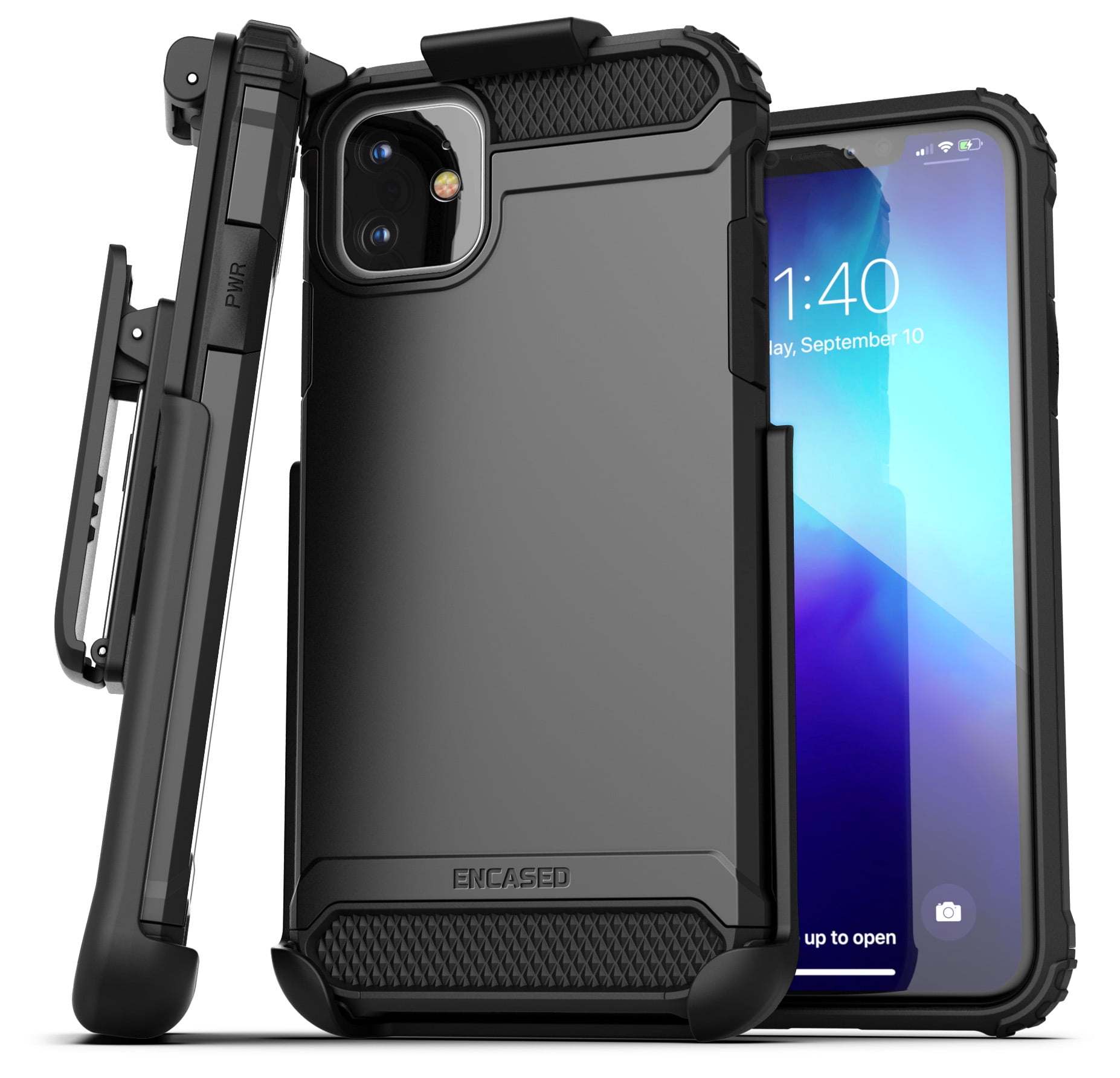 Encased Apple iPhone 11 Belt Clip Holster Case (2019 Scorpio Armor) Heavy Duty Rugged Protective Cover with Holder (Black)