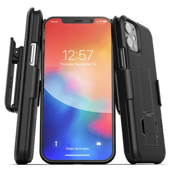 Encased Apple iPhone 12 Belt Clip Case (2020 DuraClip) Slim Cover with Holster - Black