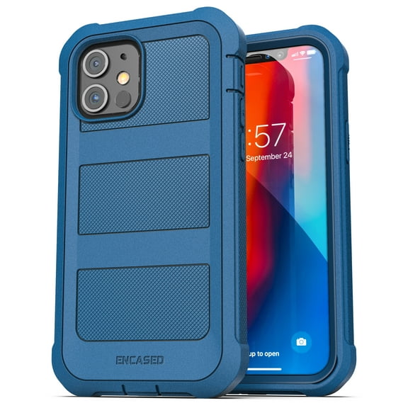 Encased Apple iPhone 12 Mini Case with Screen Protector (Falcon Armor) Protective Full Body Cover with Built-In Screen Protector - Navy Blue