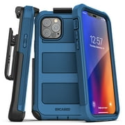 Encased Apple iPhone 12 Pro Max Case with Screen Protector and Belt Clip Falcon Protective Full Body Cover with Build-in Screen Guard and Holster - Navy Blue