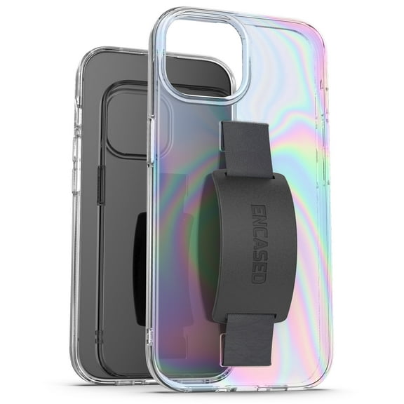 Encased Bando Case Designed for iPhone 15 Pro Max Case with Strap Hand Loop (Iridescent Rainbow)