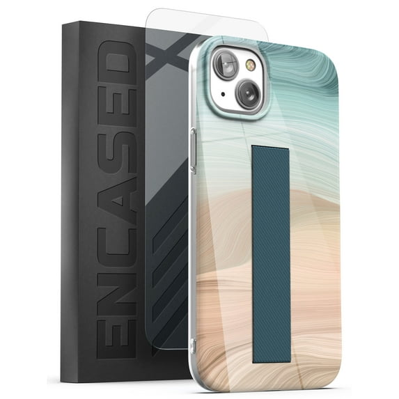 Encased Bando Series Designed for iPhone 14 PLUS Case with Hand Strap Grip and Tempered Glass Screen Protector (Blue Ocean)