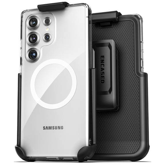 Encased Belt Case Designed for Samsung Galaxy S25 Ultra with Phone Holster Clip (Compatible with MagSafe Qi2) - Crystal Clear