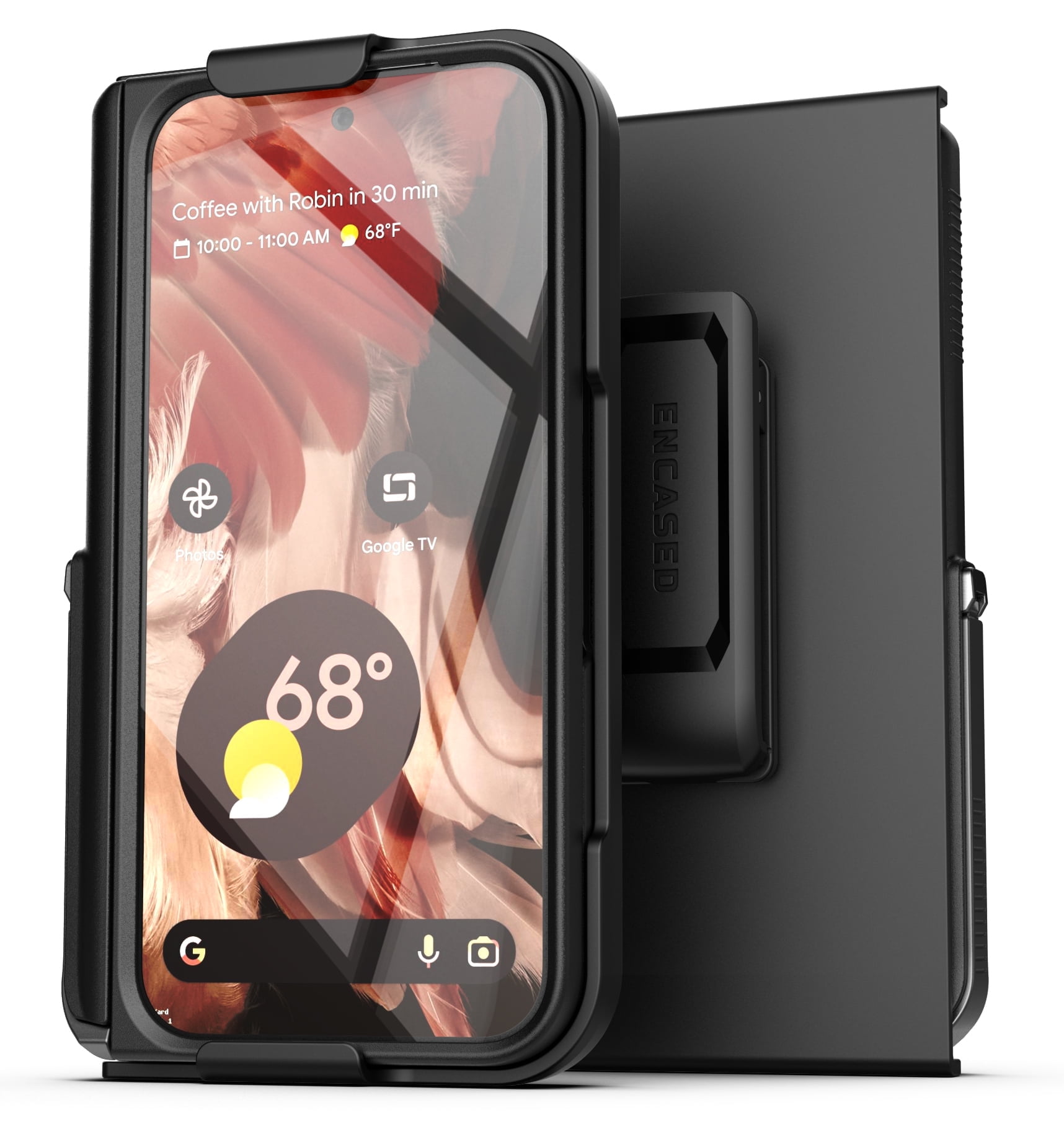 Encased Belt Case for Google Pixel 9 Pro Fold with Holster Clip (Slimshield Series) Durable Kickstand Case with Hinge Protection & Built-in Exterior Screen Protector (Black)