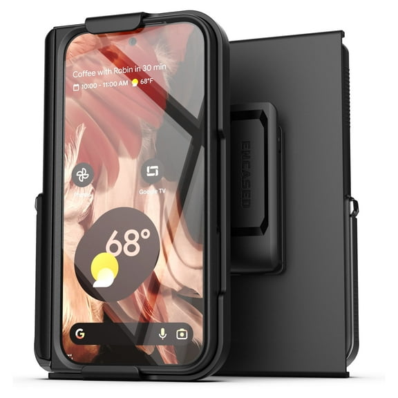 Encased Belt Case for Google Pixel 9 Pro Fold with Holster Clip (Slimshield Series) Durable Kickstand Case with Hinge Protection & Built-in Exterior Screen Protector (Black)