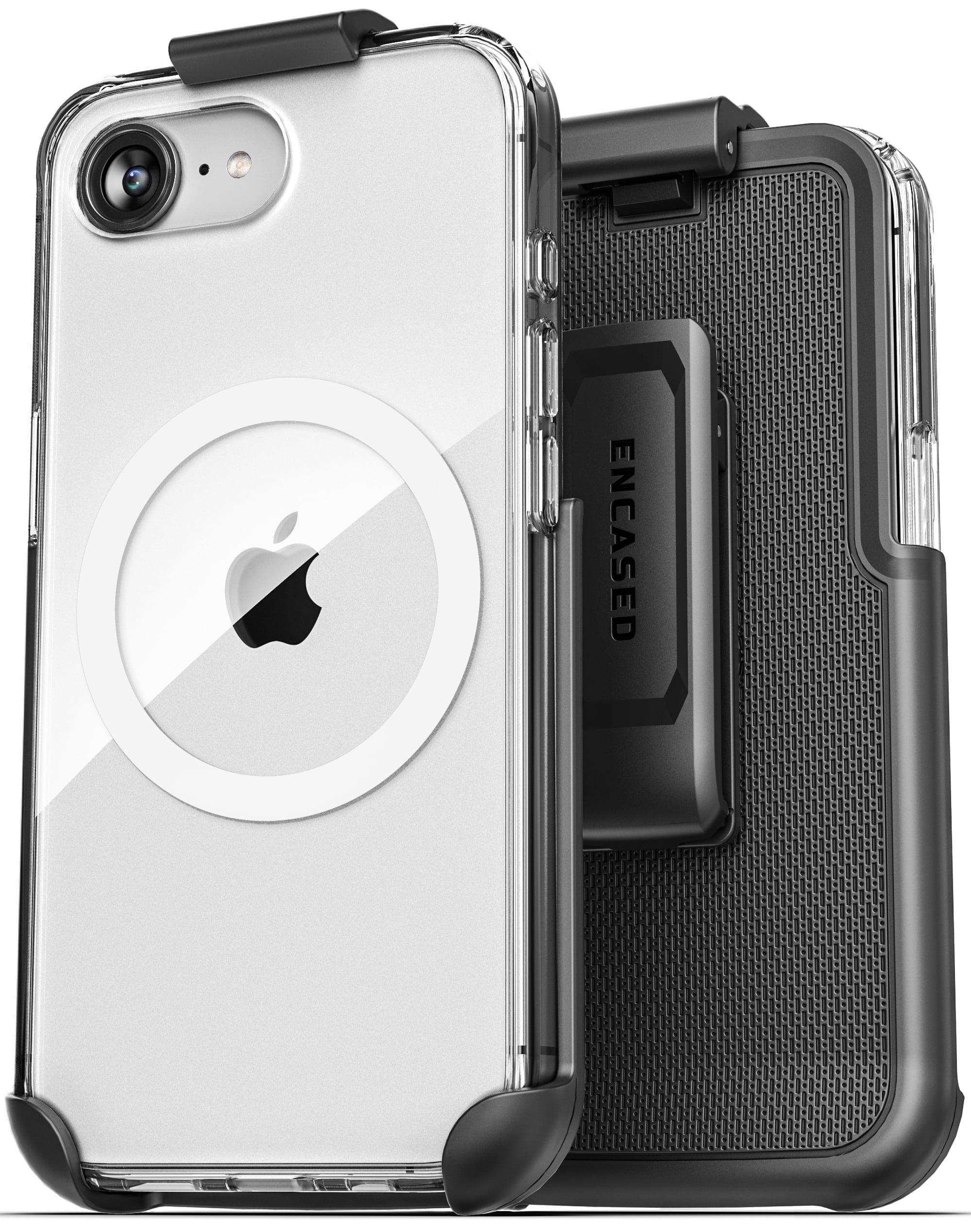 Encased Belt Clip Case for iPhone 16e with Phone Holster, (2025) Compatible with MagSafe (Crystal Clear)