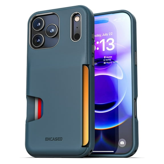 Encased for iPhone 17 Pro Max Wallet Case (Cache Series) - Protective Phone Case with Built-In Card Holder Slot (Blue)