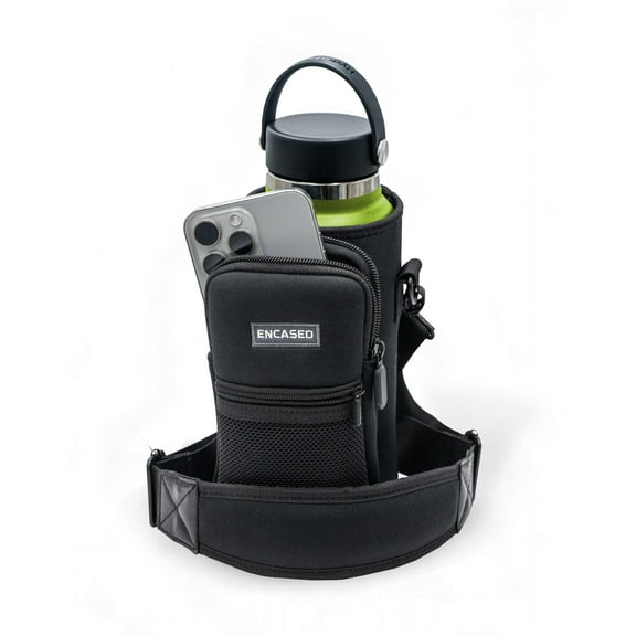 Encased Carrier Bag, Fits 32oz HydroFlask and IronFlask Water Bottles - Adjustable Shoulder Sling and Hand Strap - Insulated Carrying Sleeve w/ Phone Pocket, Accessories Storage (Neoprene)