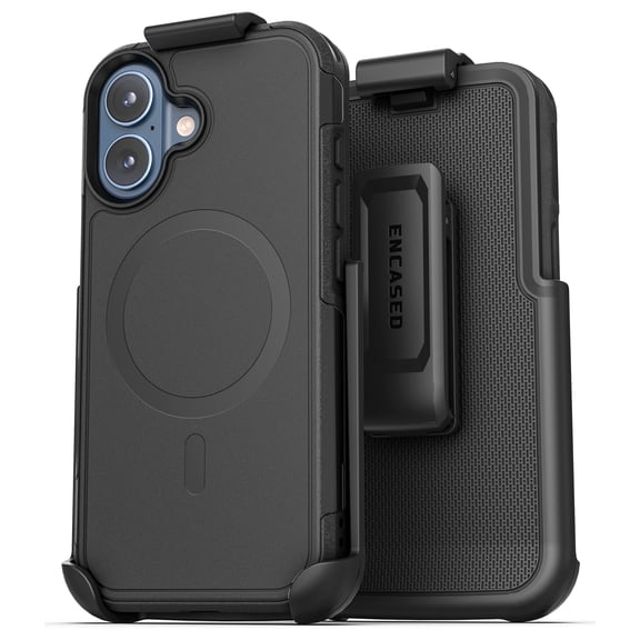 Encased for iPhone 17 Dual-Layer Case with Belt Clip (Challenger Series) - Heavy Duty Protective Case and Holster - Compatible with MagSafe (Black)