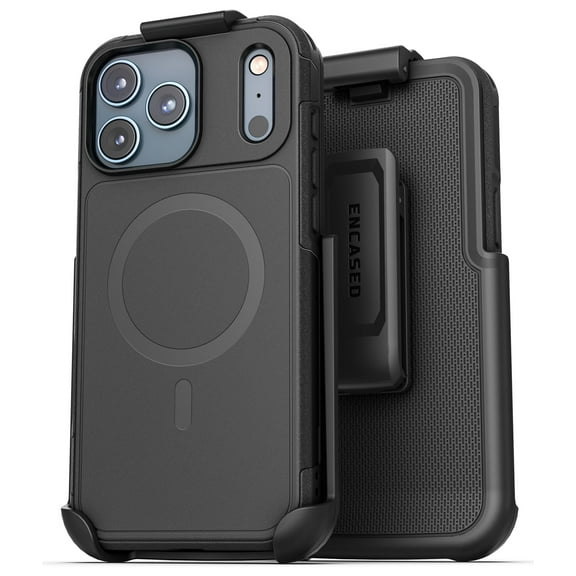 Encased for iPhone 17 Pro Max Dual-Layer Case with Belt Clip (Challenger Series) - Heavy Duty Protective Case and Holster - Compatible with MagSafe (Black)