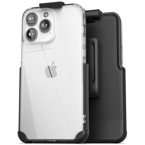 Encased Clear Case with Holster, Compatible with iPhone 14 Pro Max Belt Clip - Protective Transparent Back Cover with Phone Holder (2022 Release)