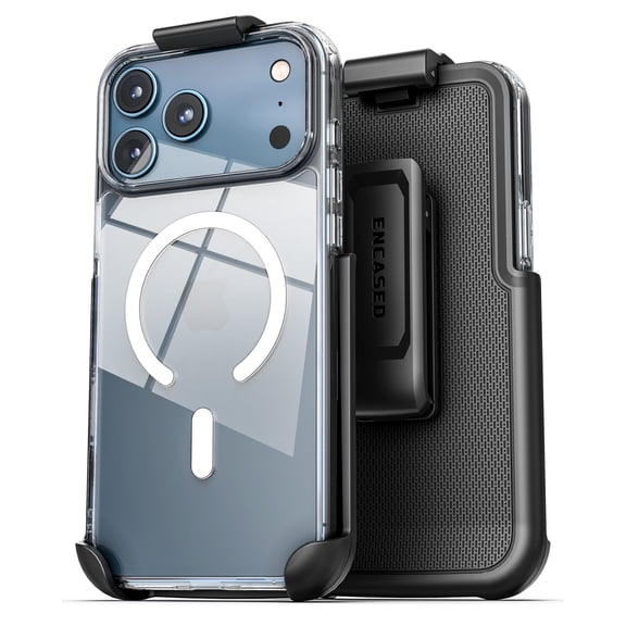 Encased Compatible with iPhone 17 Pro Belt Case with Phone Holster Clip, Compatible with MagSafe (Crystal Clear)