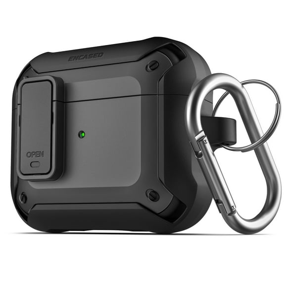 Encased Compatible with Airpods Case 3rd Generation, Rugged Full-Body Protective Carrying Case with Keychain (Airpod 3 2021) Black