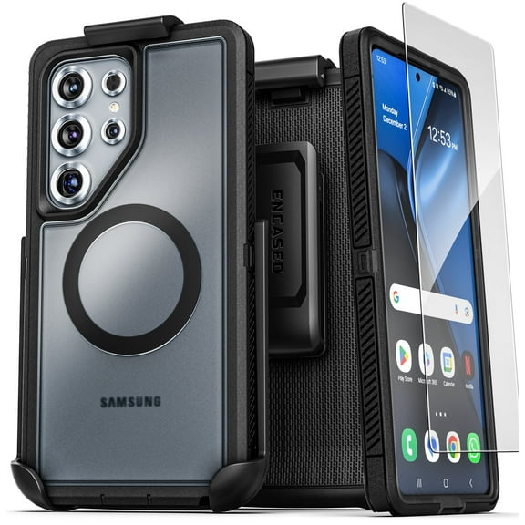 Encased Designed for Samsung Galaxy S25 Ultra Case with Belt Clip (Compatible with MagSafe Qi2) Dual-Layer Rugged Cover with Phone Holster (Voyager Series)