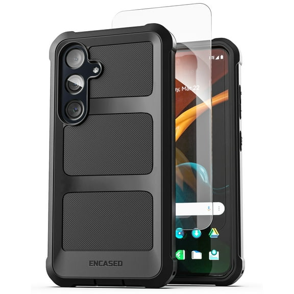 Encased Designed for Samsung Galaxy A36 5G Phone Case with Tempered Screen Protector, Protective Full Body Cover (Black)
