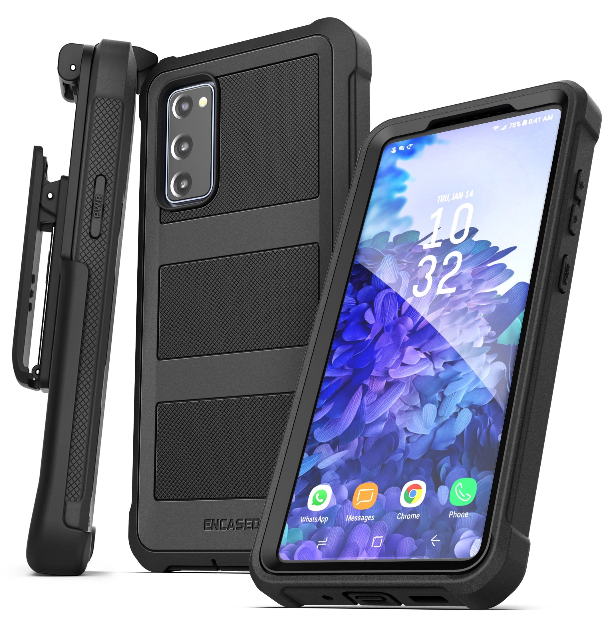 Encased Designed for Samsung Galaxy S20 FE Belt Clip Case (Falcon) Full Body Protective Phone Case with Holster (Black)
